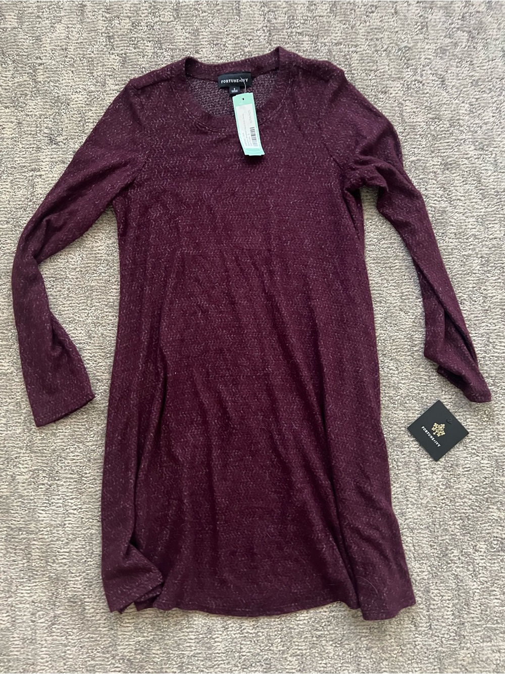 Fortunate + Ivy Plum Red Long Sleeve Knit Dress